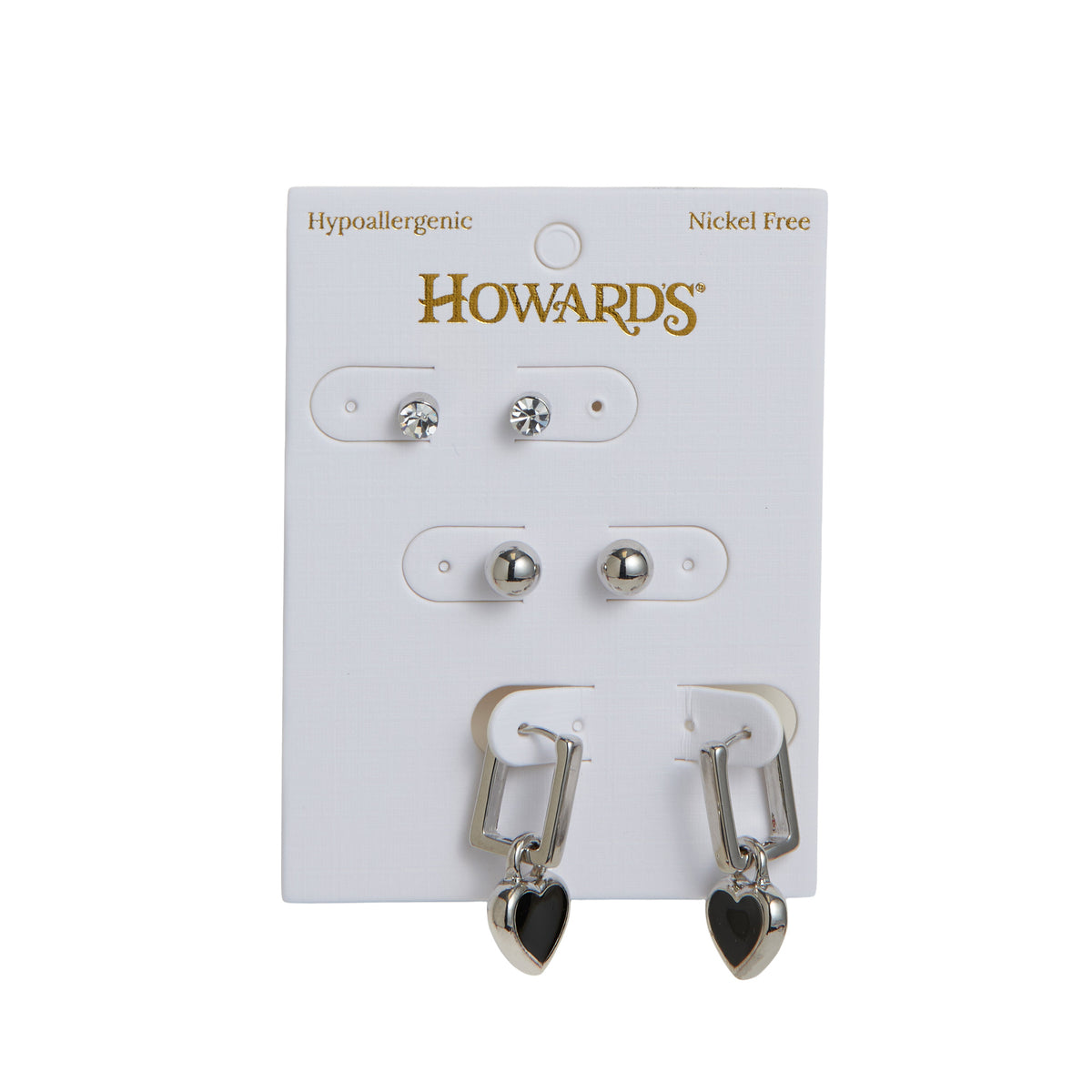 Earring Trio Set Mina Square Heart Stud + Hoop