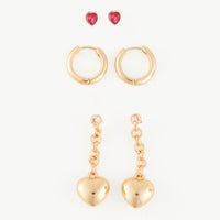 Earring Trio Set Mina Puffy Heart Stud + Hoop + Dangle