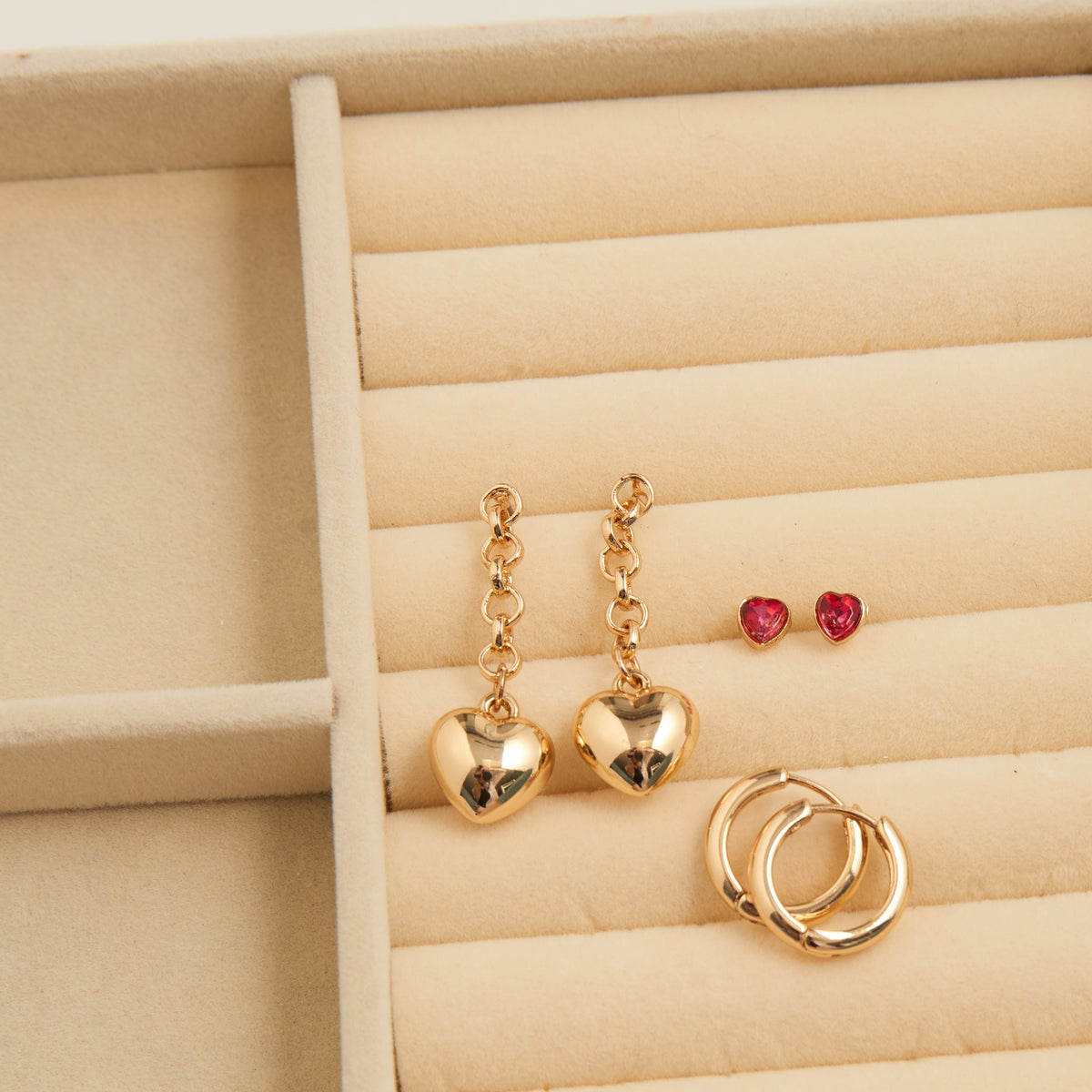 Earring Trio Set Mina Puffy Heart Stud + Hoop + Dangle