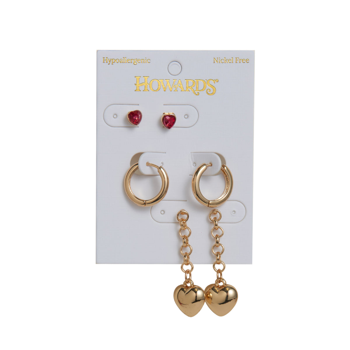 Earring Trio Set Mina Puffy Heart Stud + Hoop + Dangle