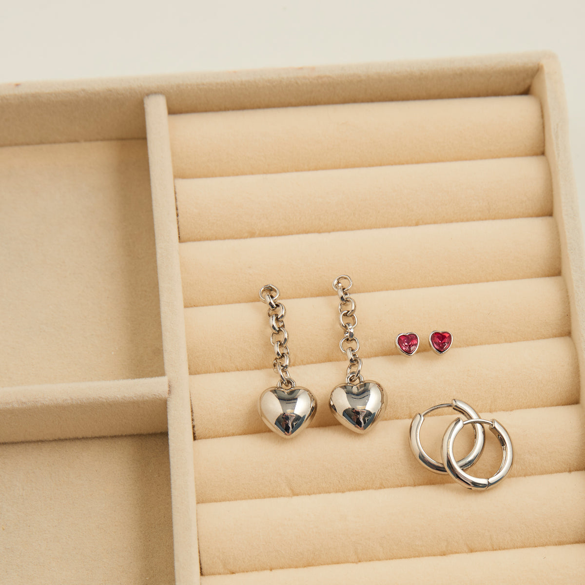 Earring Trio Set Mina Puffy Heart Stud + Hoop + Dangle