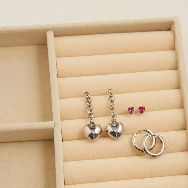 Earring Trio Set Mina Puffy Heart Stud + Hoop + Dangle
