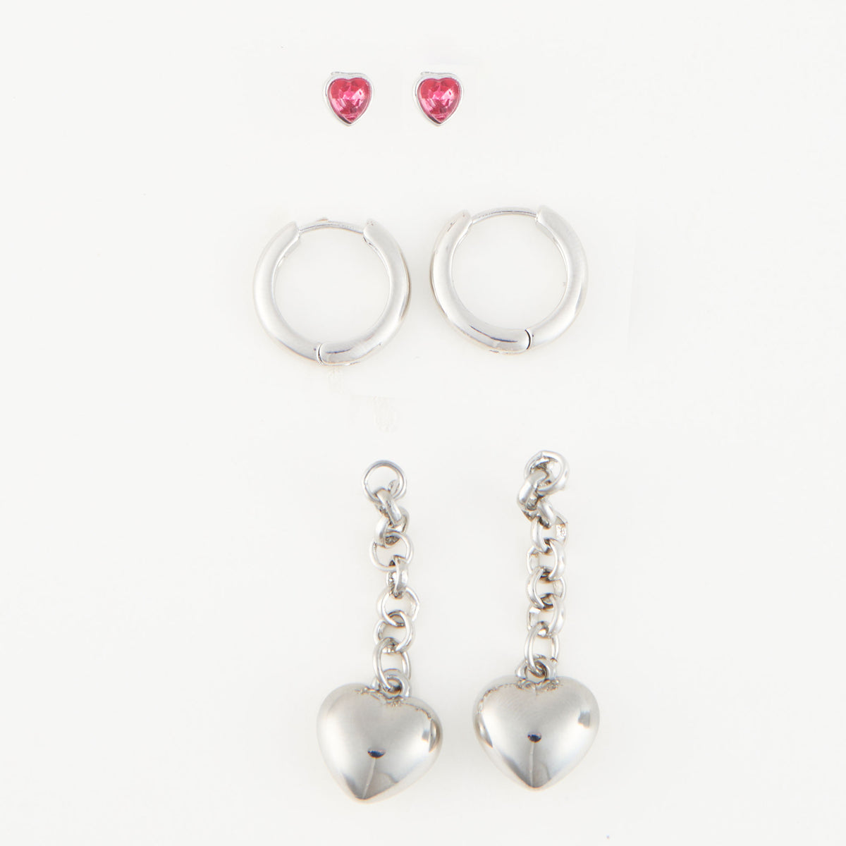 Earring Trio Set Mina Puffy Heart Stud + Hoop + Dangle