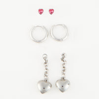 Earring Trio Set Mina Puffy Heart Stud + Hoop + Dangle