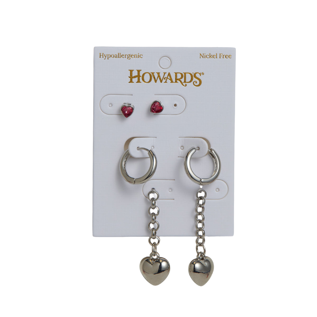 Earring Trio Set Mina Puffy Heart Stud + Hoop + Dangle