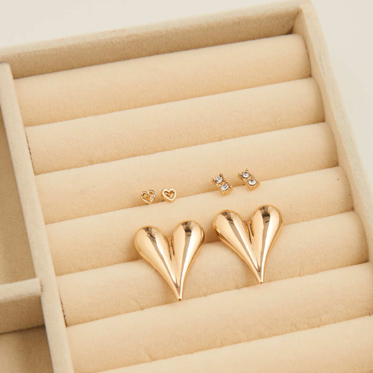 Earring Trio Set Mina Statement Heart with Gem Studs