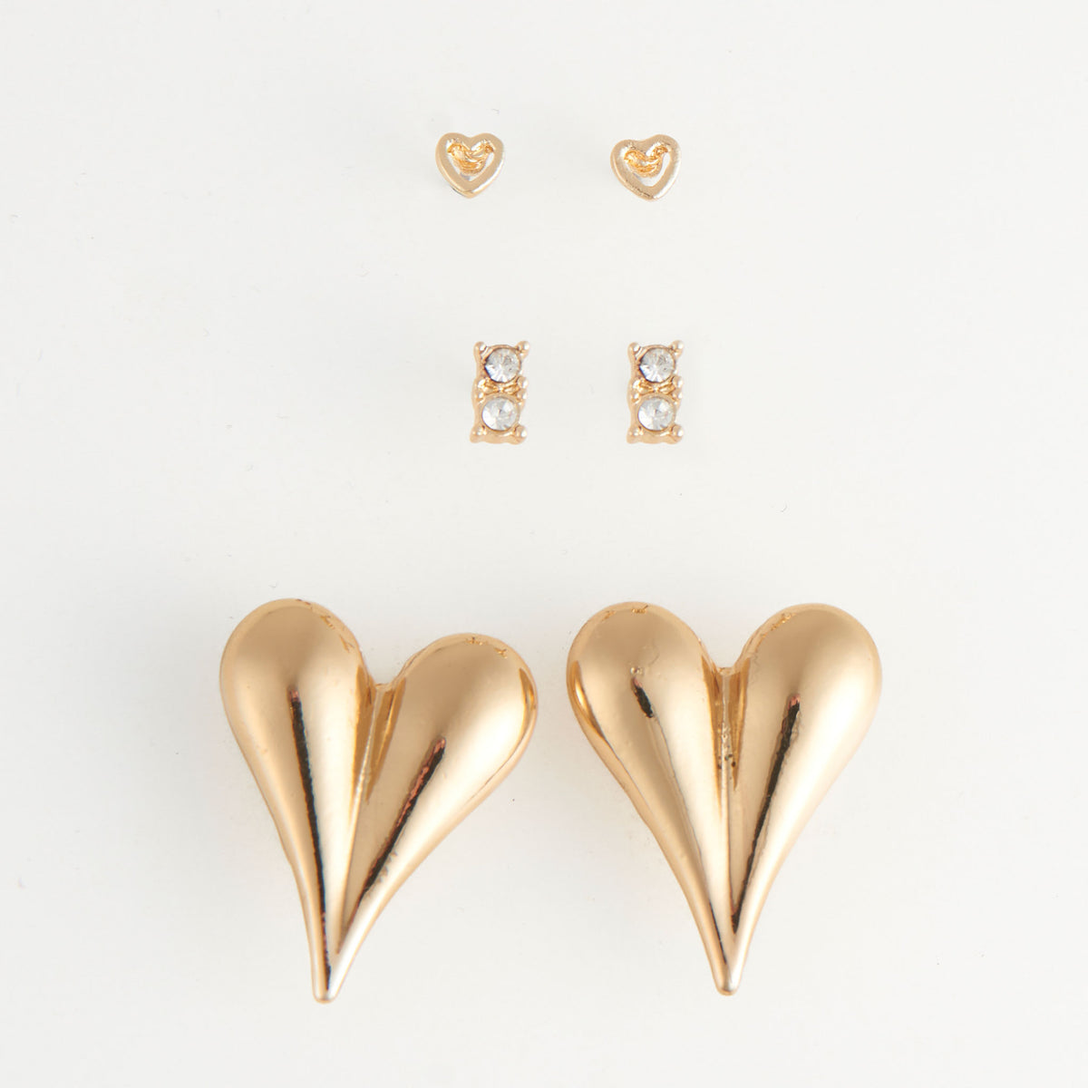 Earring Trio Set Mina Statement Heart with Gem Studs