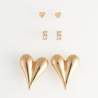 Earring Trio Set Mina Statement Heart with Gem Studs