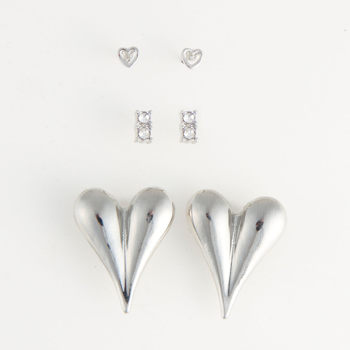 Earring Trio Set Mina Statement Heart with Gem Studs