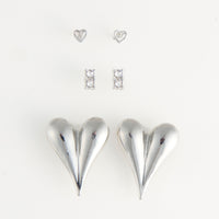 Earring Trio Set Mina Statement Heart with Gem Studs