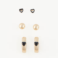Earring Trio Set Mina Black Heart Huggie Hoop with Studs