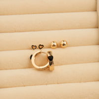 Earring Trio Set Mina Black Heart Huggie Hoop with Studs