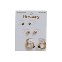 Earring Trio Set Mina Black Heart Huggie Hoop with Studs