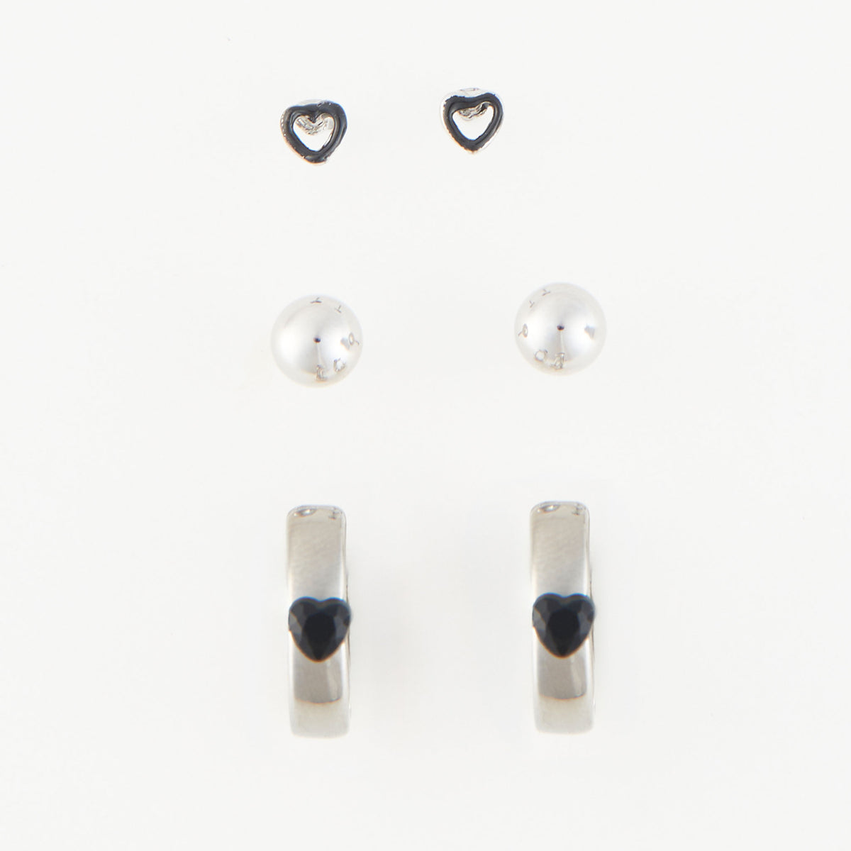 Earring Trio Set Mina Black Heart Huggie Hoop with Studs