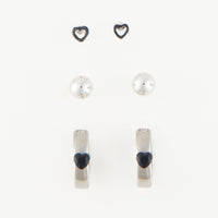 Earring Trio Set Mina Black Heart Huggie Hoop with Studs