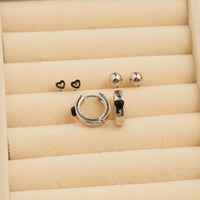 Earring Trio Set Mina Black Heart Huggie Hoop with Studs