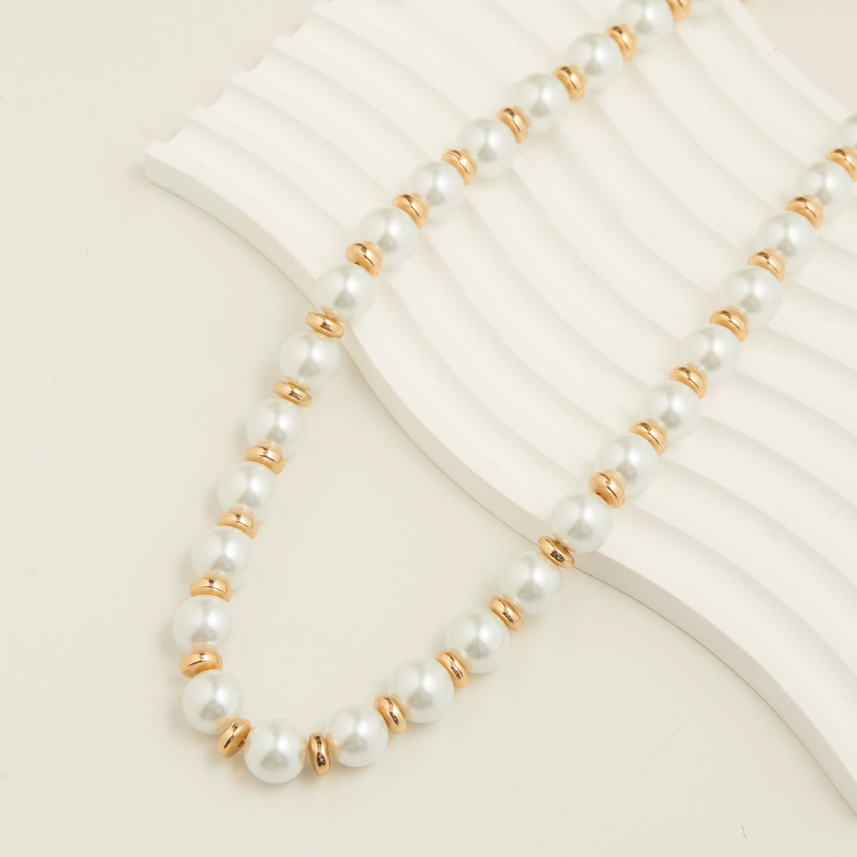 Statement Necklace Margot 17" Chunky Faux Pearl + Gold Beads