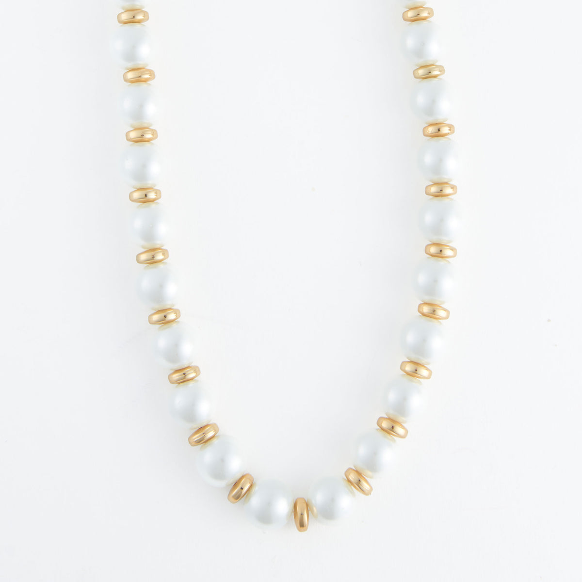 Statement Necklace Margot 17" Chunky Faux Pearl + Gold Beads