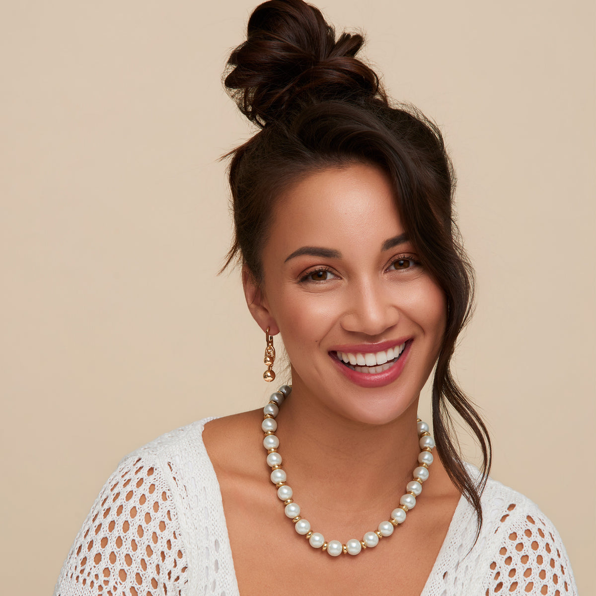 Statement Necklace Margot 17" Chunky Faux Pearl + Gold Beads