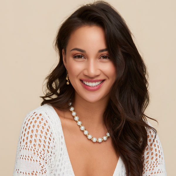 Statement Necklace Margot 17" Chunky Faux Pearl + Gold Beads