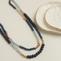 Beaded Necklace Arden 17" Double Row Gold & Blue Strands