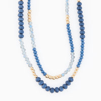 Beaded Necklace Arden 17" Double Row Gold & Blue Strands