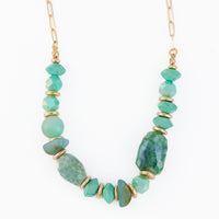 Beaded Necklace Nola 18" Gold Paperclip Chain + Green Beads