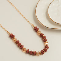 Beaded Necklace Selene 18" Gold Paperclip Chain + Red Beads