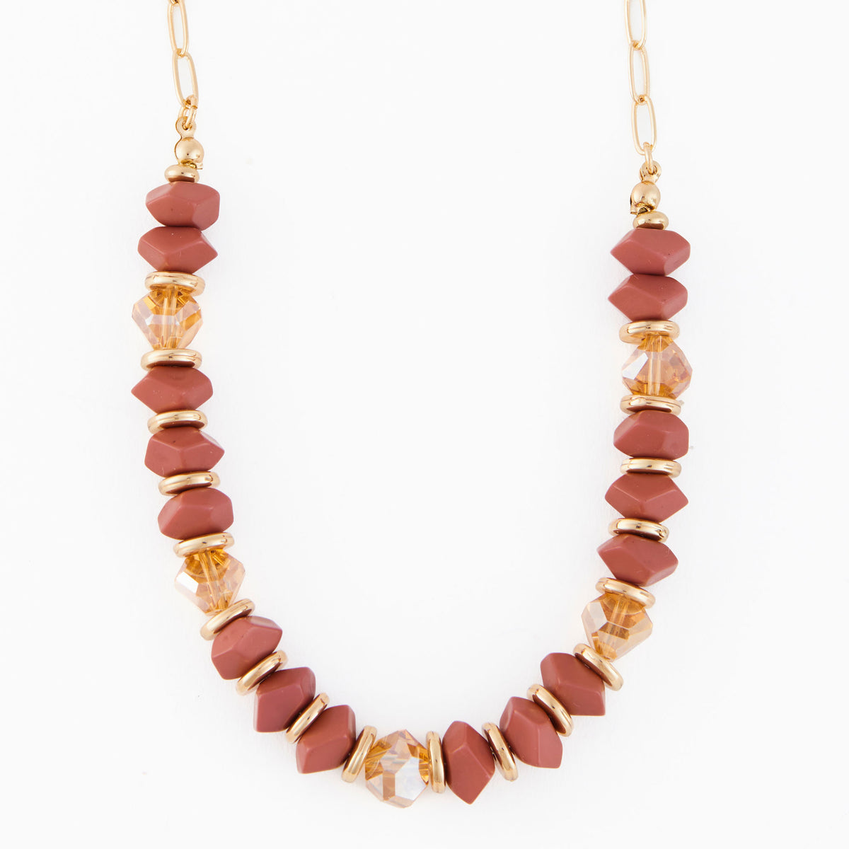 Beaded Necklace Selene 18" Gold Paperclip Chain + Red Beads