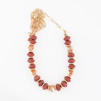 Beaded Necklace Selene 18" Gold Paperclip Chain + Red Beads