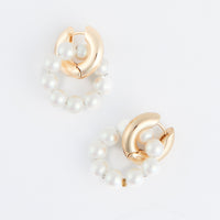 Hoop Earrings Vivienne Double Gold + Faux Pearl Ring