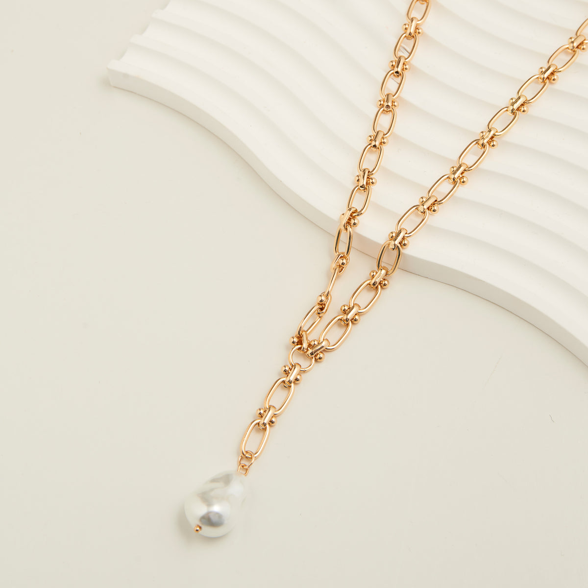 Pendant Necklace Renee Gold 18" Y-Neck with Genuine Pearl