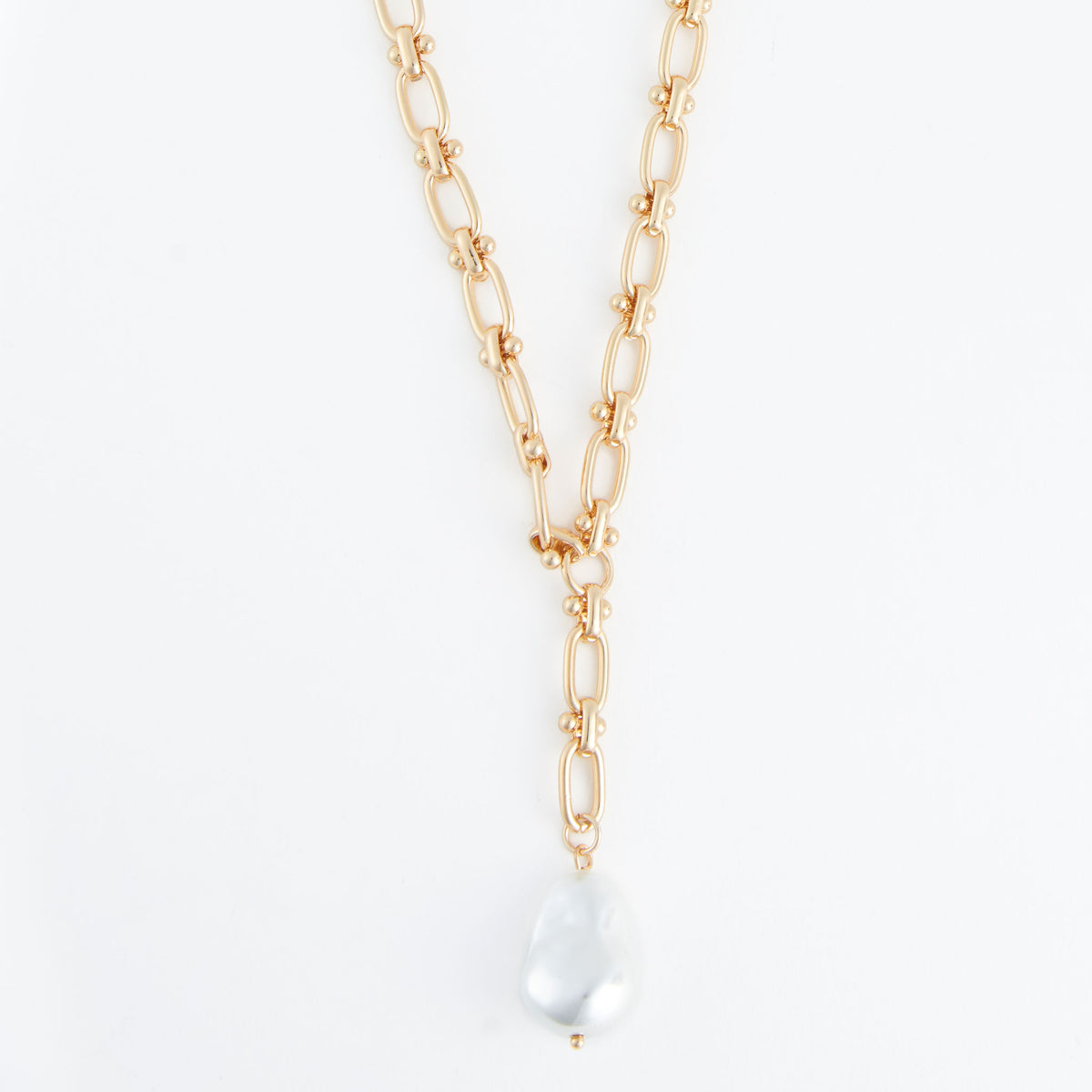 Pendant Necklace Renee Gold 18" Y-Neck with Genuine Pearl