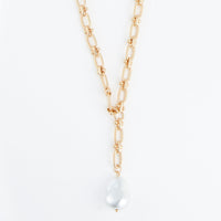 Pendant Necklace Renee Gold 18" Y-Neck with Genuine Pearl