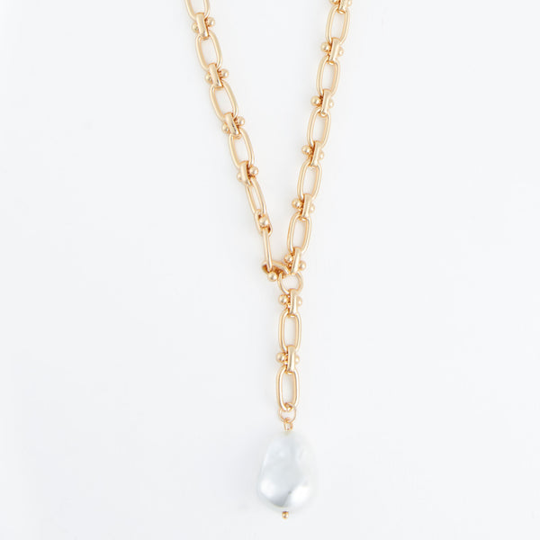 Pendant Necklace Renee Gold 18" Y-Neck with Genuine Pearl