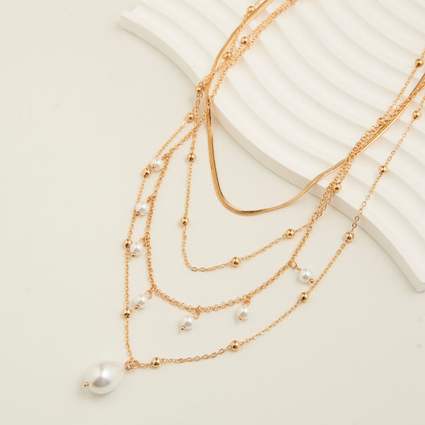 Layered Necklace Wren Pearl 22" Pendant Chain Necklace