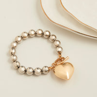 Toggle Bracelet Jacey Silver Chunky Beaded Gold Heart Charm