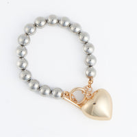 Toggle Bracelet Jacey Silver Chunky Beaded Gold Heart Charm