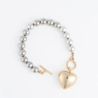 Toggle Bracelet Jacey Silver Chunky Beaded Gold Heart Charm