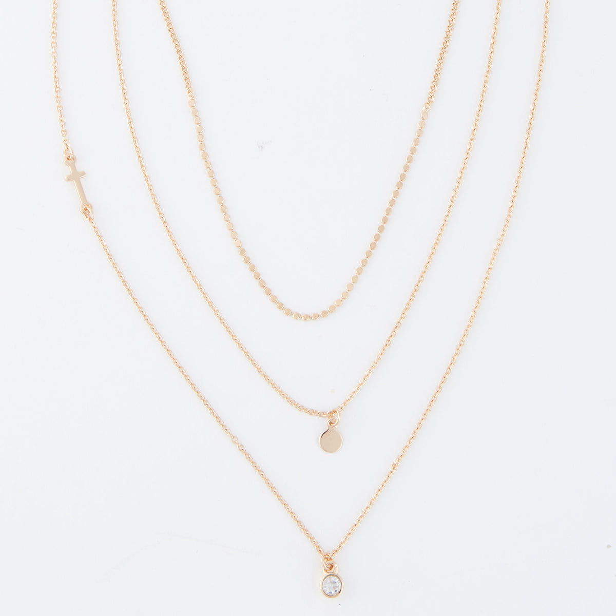 Layered Necklace Char 15" Gold Side Cross Gem Pendant