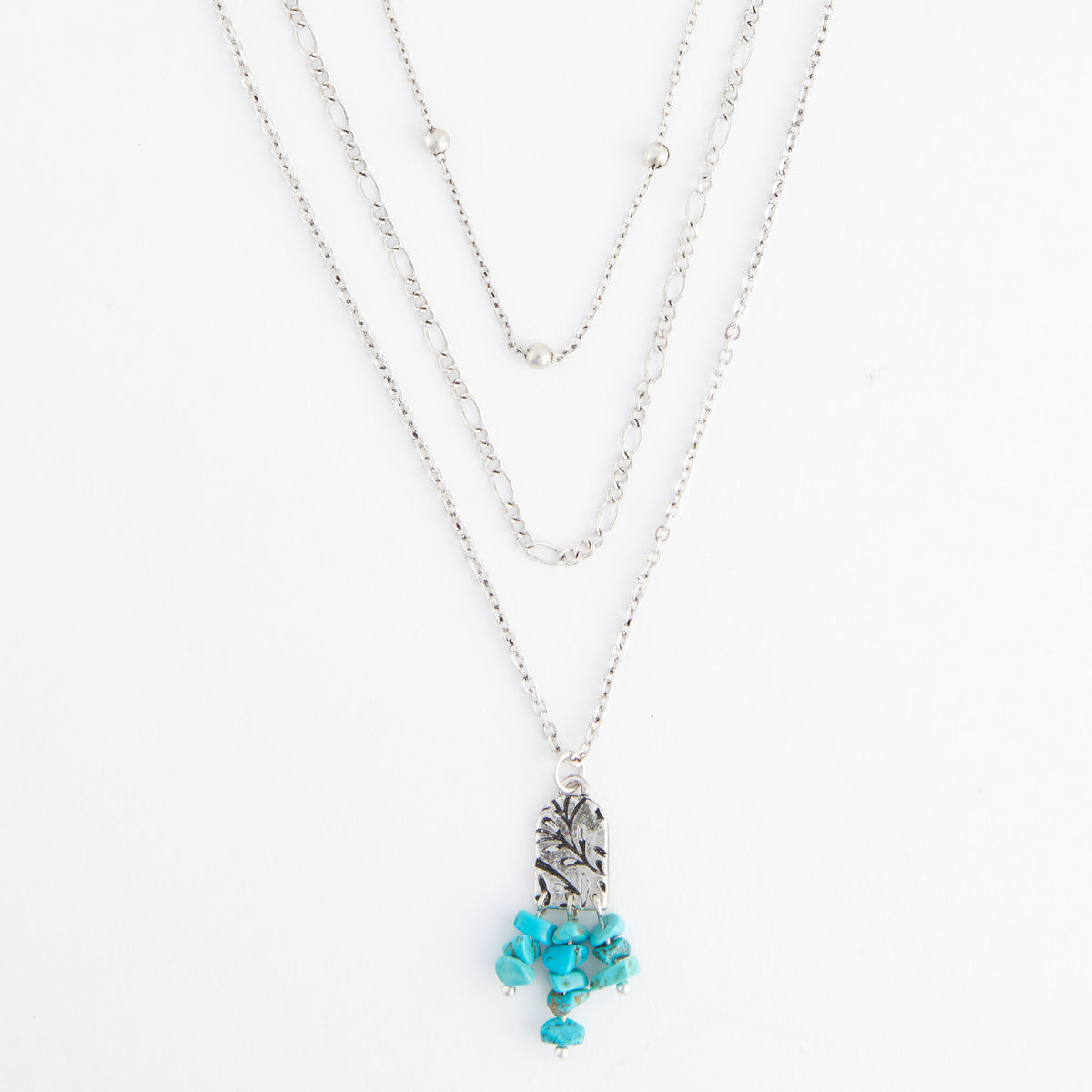 Layered Necklace Milly 20" Genuine Turquoise Pendant