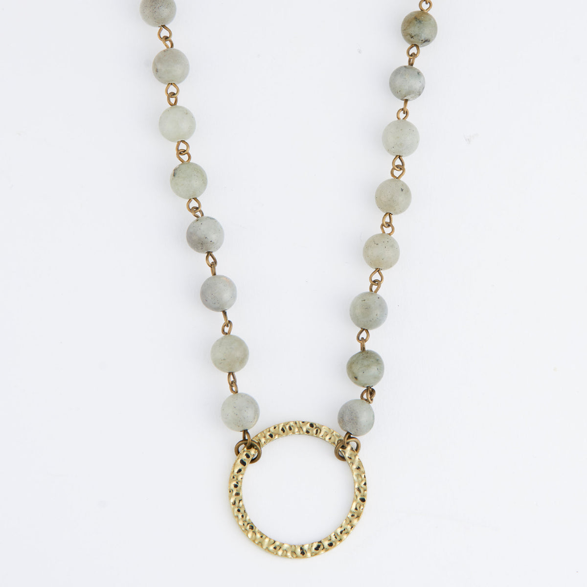 Pendant Necklace Sarah 18" Moonstone Hammered Ring