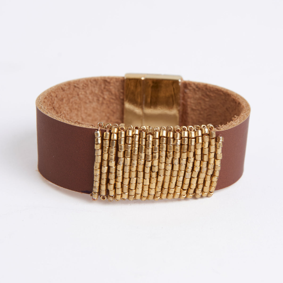 Magnetic Bracelet Avery Gold Beads and Genuine Leather