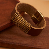 Magnetic Bracelet Avery Gold Beads and Genuine Leather