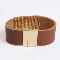 Magnetic Bracelet Avery Gold Beads and Genuine Leather