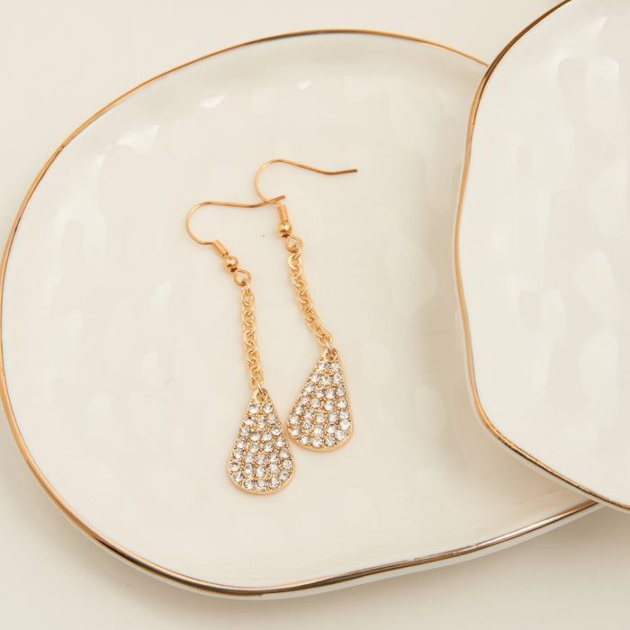 Dangle Earrings Kara Pave Crystal Gold Teardrop