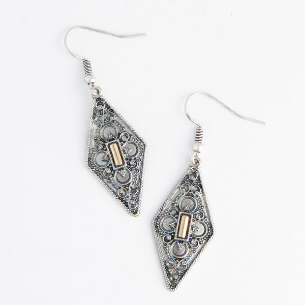 Drop Earrings Wild Spirit Western Silver Textured Rhombus