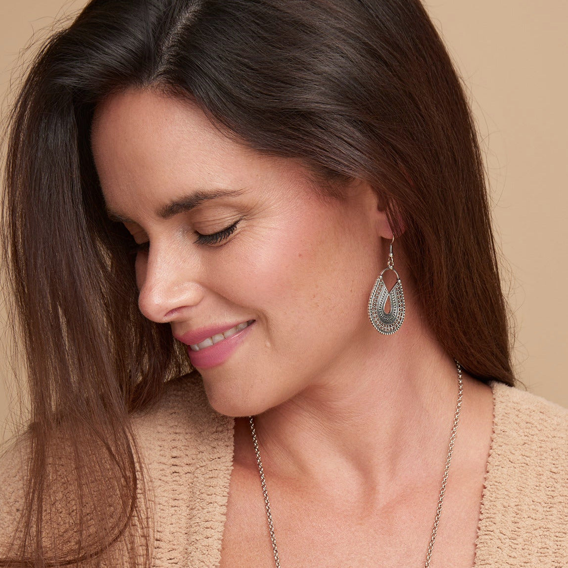 Drop Earrings Wild Spirit Western Silver Textured Curved