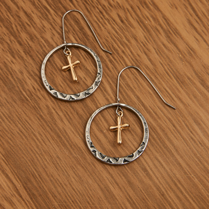 Drop Earrings Wild Spirit Western Ring Gold Cross Charm