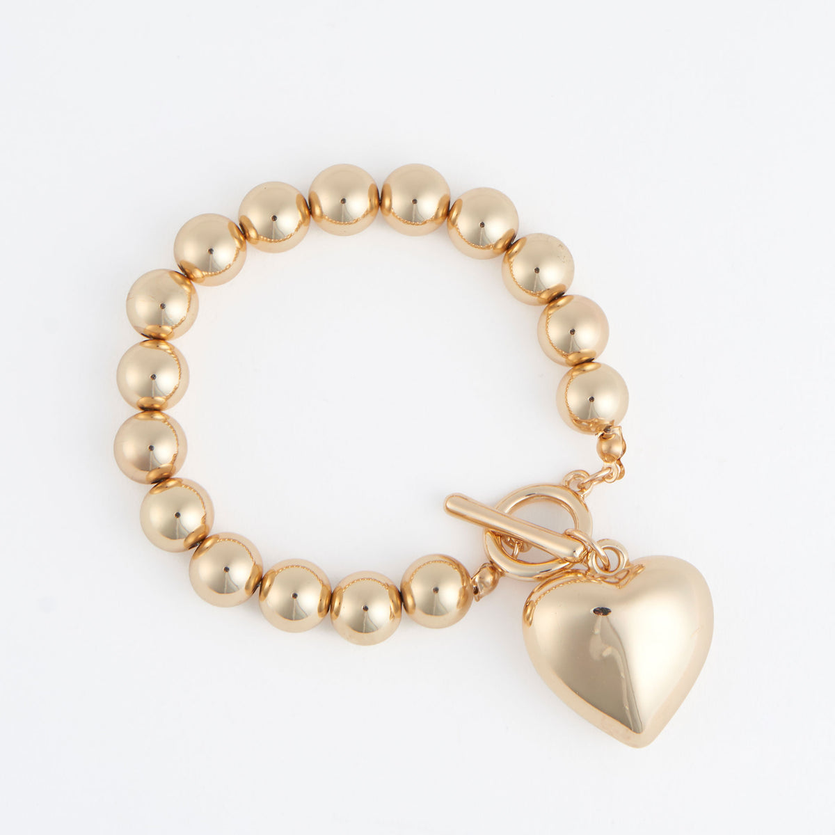 Toggle Bracelet Jacey Silver Chunky Beaded Gold Heart Charm